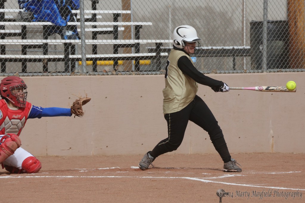 Tina Jaramillo just misses the ball during game one of the double header with St Mikes