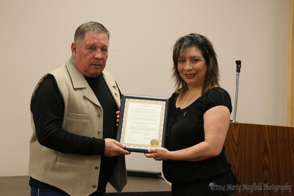 Anita Rankin accepted the Proclamation for Child Abuse Prevention Month on behalf of Court Appointed Special Advocates from commissioner Ron Chavez. The proclamation noted that CASA advocates for children of child abuse once they are removed from the home. 