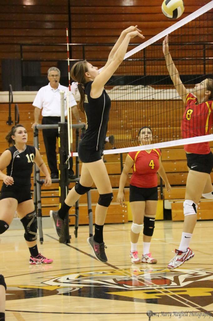 Kristina Jansen makes the block Saturday afternoon