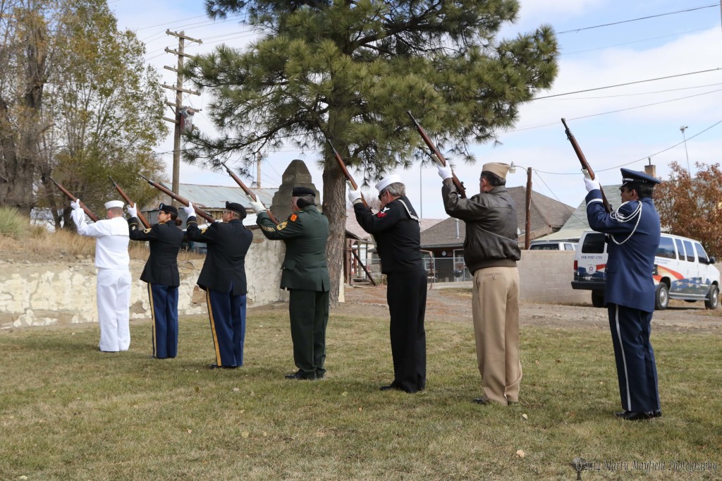 A 21 gun salute was performed by members of each branch of service Tuesday during the dedication of Veterans Park