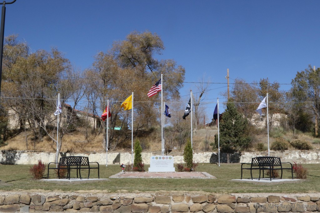 Veterans Park as seen from Legion Drive. The park was dedicated on Veteran's Day 2014 to honor the many veterans of Raton.