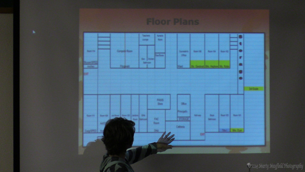 RMS principal Kristie Medina noted in her plan for RMS that they have three classrooms unused at this time, those marked in yellow, and they would be used for the third grade if those students were moved up there.