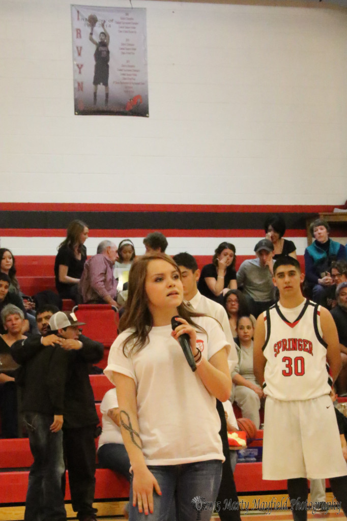 Irvyng's cousin Aubri Rizo sang to the crowd during the ceremony to honor Irving Urquijo at Saturday nights ballgame.