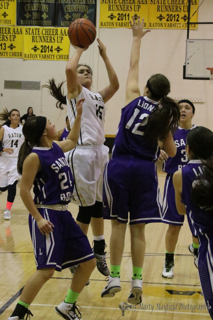 High Point Tarryn Trujillo goes up for the shot inside the lane. Coach Esparza said he talked to Tarryn and told her to come inside instead of the taking the three pointers. When she came inside she drew the fouls and went to the free throw line frequently.