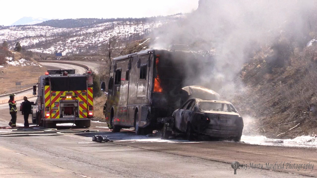 This 2001 Rambler Motor Home caught fire on I-25 about mm 459 just after 1:00 p.m. today