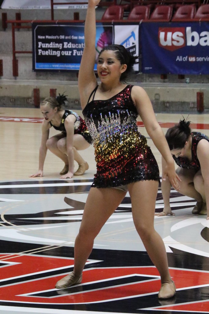 Senior Sabrina Valdez performs during the state spirit competition in the Pit Saturday 