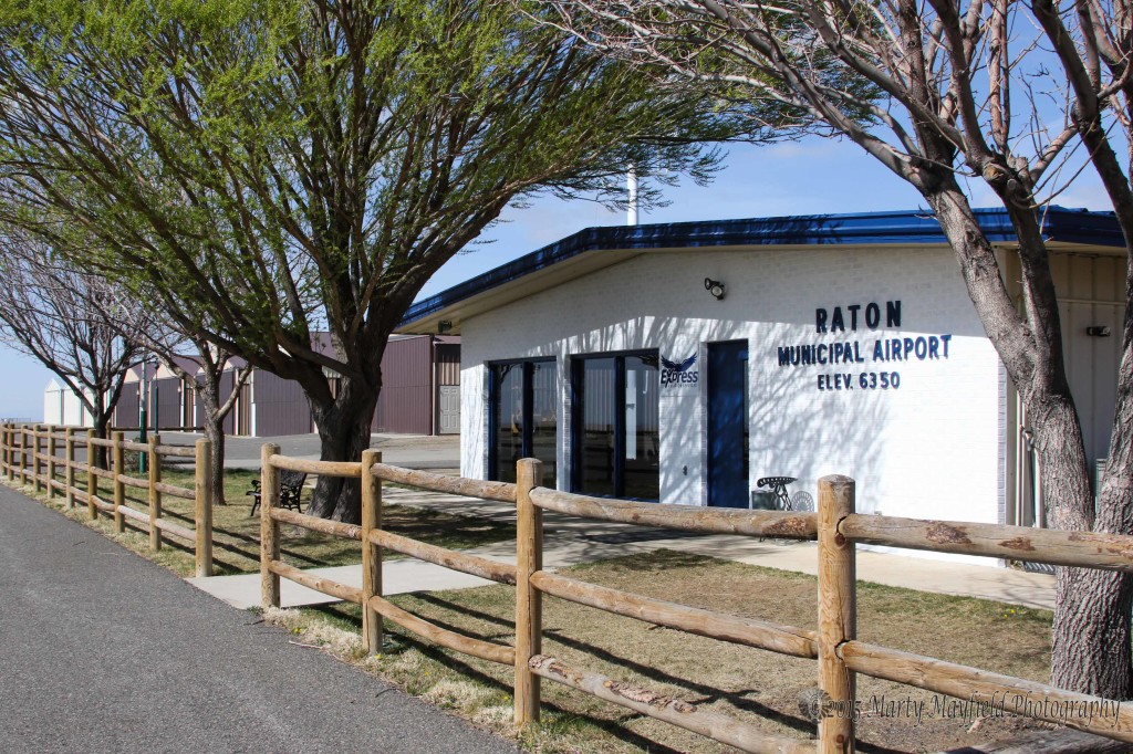 Welcome to Raton and the newly painted blue and white terminal building at Crews Field Airport. 
