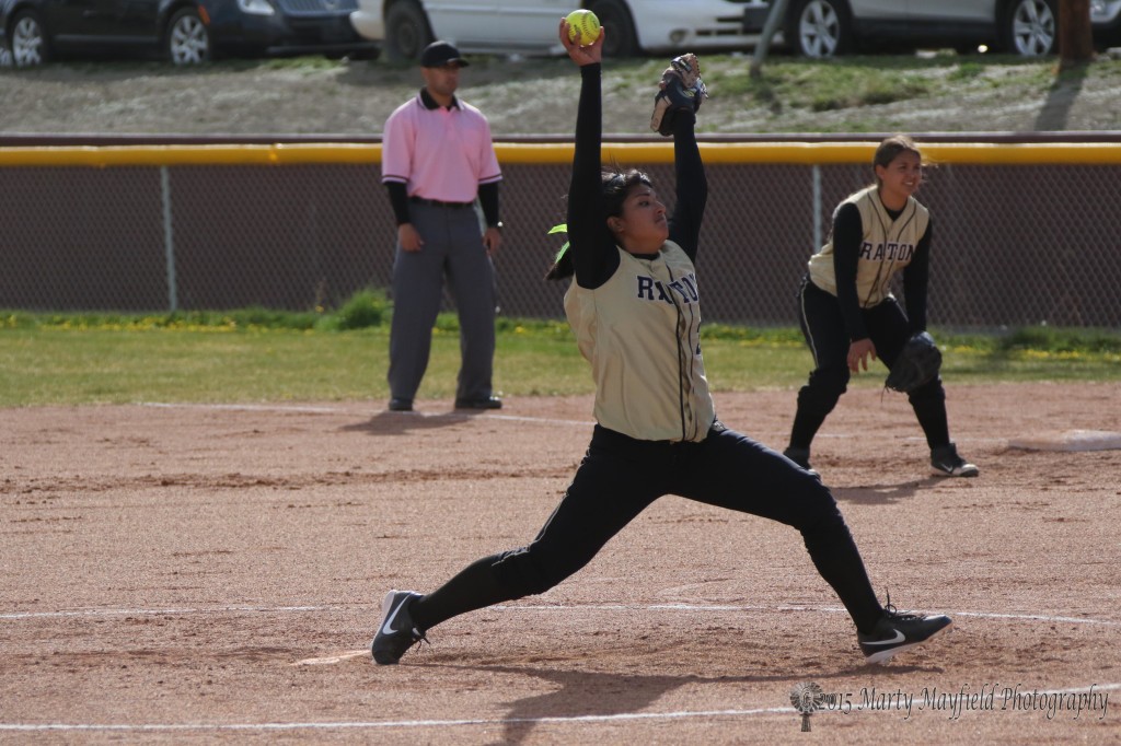 Natasha Archuleta in full swing throws another strike on her way to several strike outs on the day.