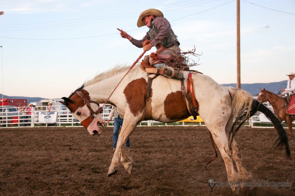 Bill Hammerness takes a 68 point ride on the paint pony during the 37th annual Raton Rodeo