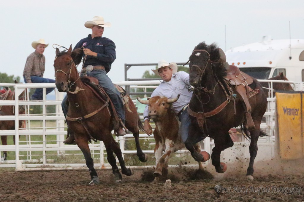 Christian Pettigrew posted a 5.0 second time in the steer wrestling event Saturday evening. 