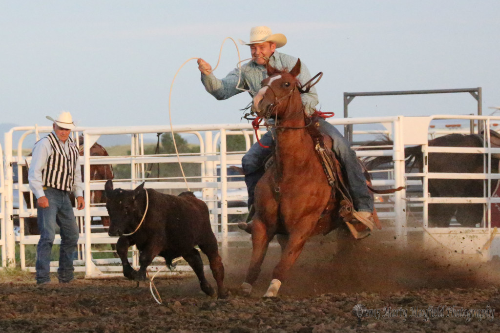 It was this young man, L.D. Meier who posted a 9.0 second run in the tie-down roping to take the lead Saturday evening performance.. 
