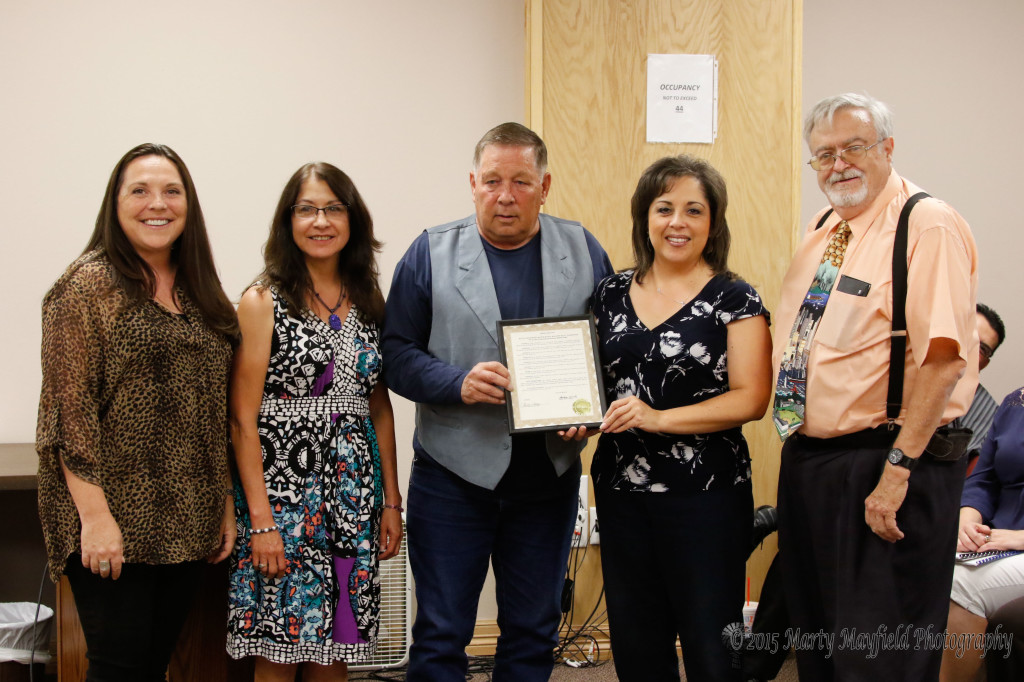 Commissioner Ron Chavez presented a proclamation to Raton Mainstream and the balloon rally committee for the work they did this Fourth of July in making it a wonderful weekend Brenda Ferri, Christine Valentini, Commissioner Ron Chavez, Diana Sanchez and Bob Harris.