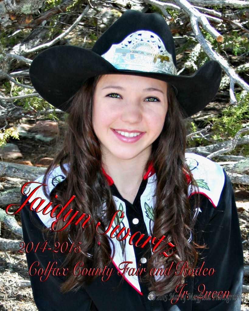 2014-2015 Colfax County Fair & Rodeo Jr Queen is Jaidyn Swartz Jaidyn is 15 years old and the daughter of Joy and John Weisdorfer. During the Queen Competition she was also awarded the titles of Miss Horsemanship, Miss Photogenic, and Miss Congeniality. Jaidyn has had a great time representing the Colfax County Fair & Rodeo at events such as the Country Showdown at the Shuler Theater, the Raton Rodeo, the Cimarron Maverick 4th of July Rodeo and parade and other community events. She has enjoyed helping local non-profits, therapeutic riding programs and fundraisers. Jaidyn is an honor student at Springer High School and is an active member of the National Jr. Honor Society, 4-H and FFA. Jaidyn enjoys riding her horse, raising show pigs, hunting, and playing sports. Jaidyn has been a valuable member of the Colfax County Fair & Rodeo Royalty Team.
