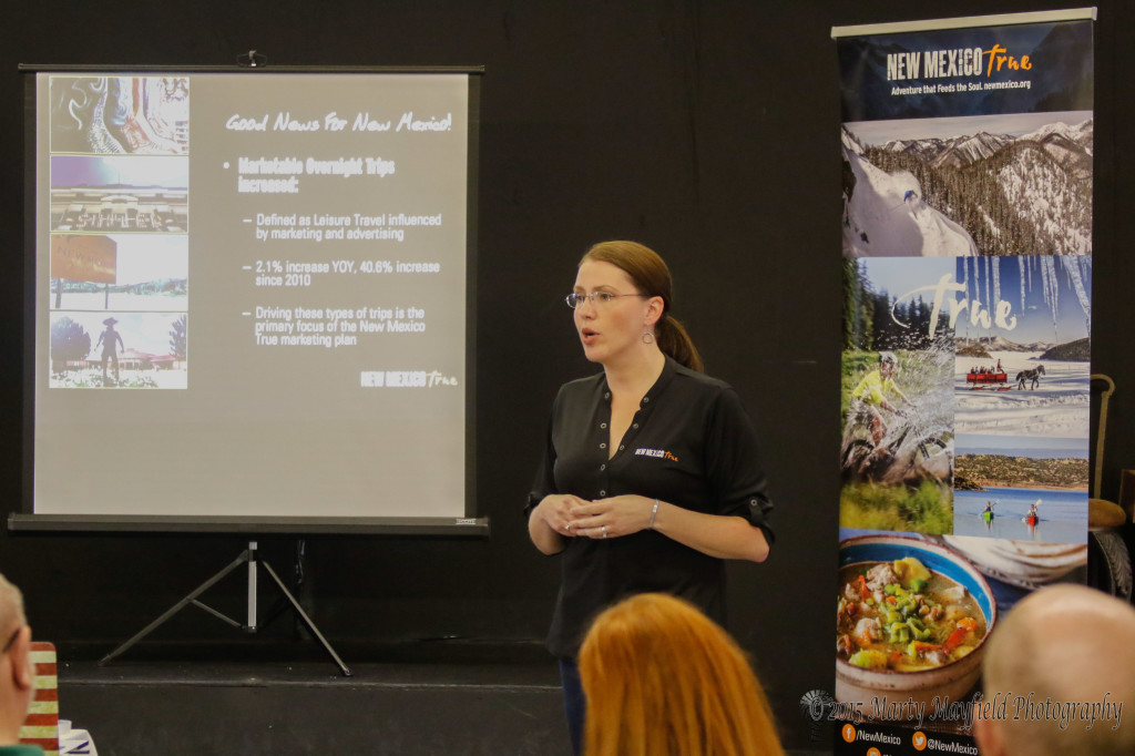 New Mexico Tourism Secretary Rebecca Latham spoke to a group of business people about the New Mexico True advertising program Thursday morning.