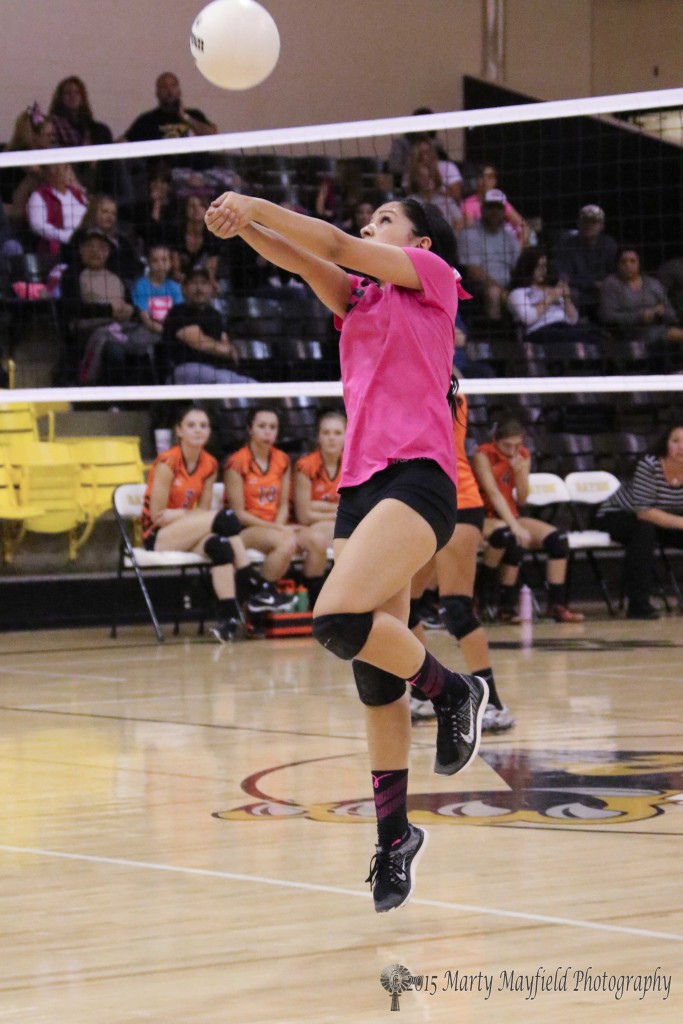 Natausha Ortega makes the pass to setup a play over the net Saturday afternoon.