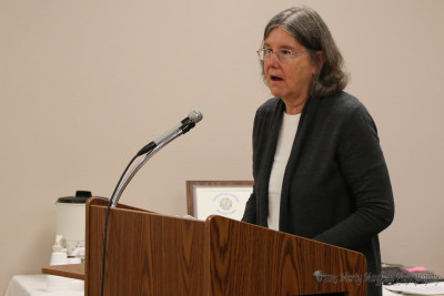 Phyllis Taylor spoke about the Metropolitan Redevelopment Area Designation Tuesday evening. She had just driven in from Las Cruses where she had given a similar presentation.