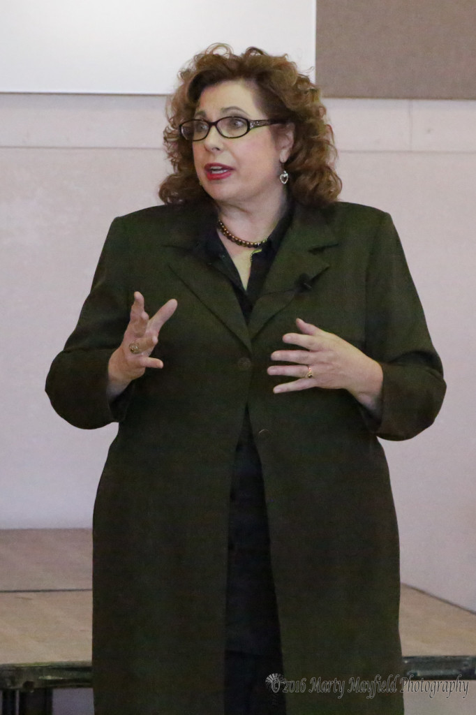 Pam Atherton, speaker, radio host and media strategist spoke to a crowd of business people at the Raton Convention Center Thursday evening about promoting their businesses.