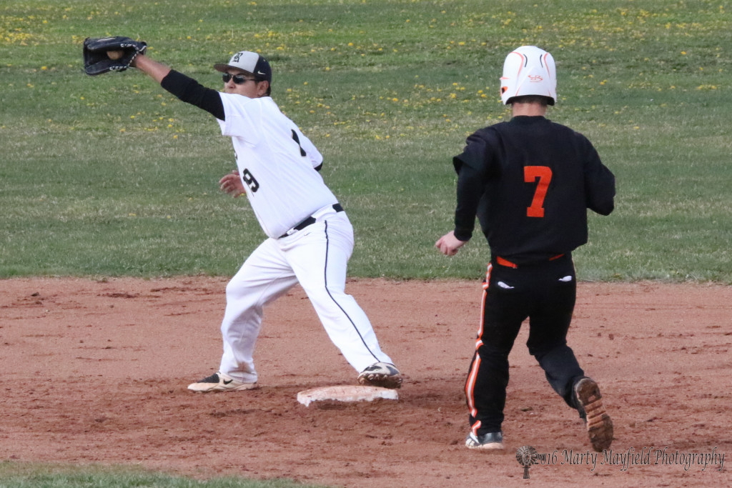 Brandon Decker takes the throw from Jonathan Cabrieles for the force out at second as 