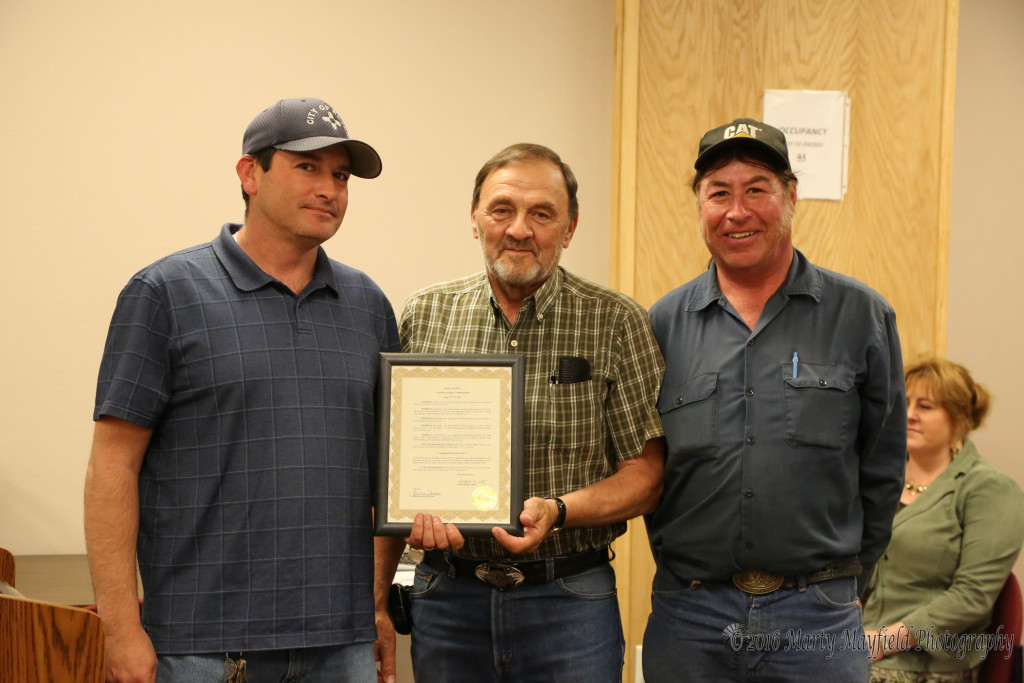 Sanitation Director Jason Phillips and Land fill Manager Ernie Castillo accepted the proclamation for Public Works Week from City Commissioner Donald Giacomo