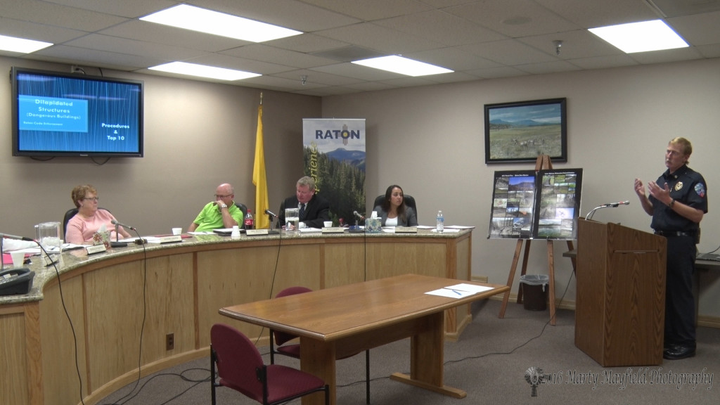 RFES Chief Jim Matthews told commissioners about the top 10 dangerous buildings in Raton Tuesday evening