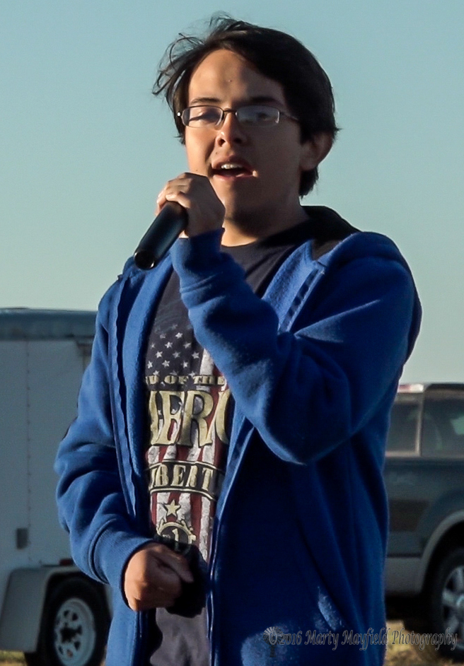Jacob Sanchez sang the National Anthem Monday morning at the 2016 International Santa Fe Trail Balloon Rally