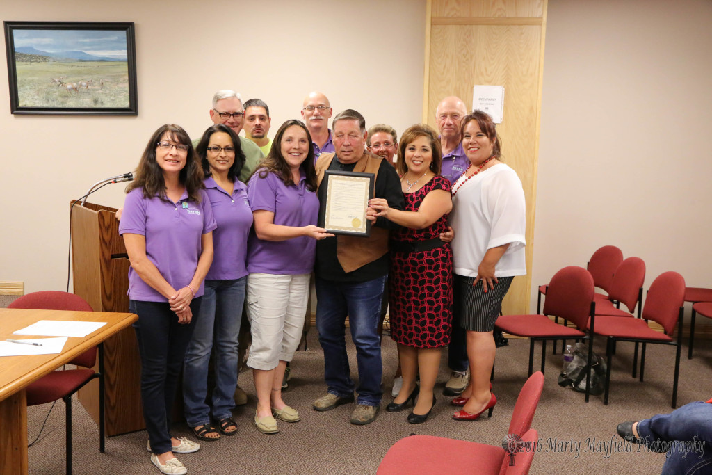 Christine Valentini, Sandy Langan, Brian Moffat, Eric Chavez, Brenda ferri, Arthur Fulkerson, Commissioner Ron Chavez, Adela Patnode, Diana Sanchez, Mike Kowalski,and Jonni Silva were on hand to receive the Proclamation for their efforts for the July 4th weekend celebration. 