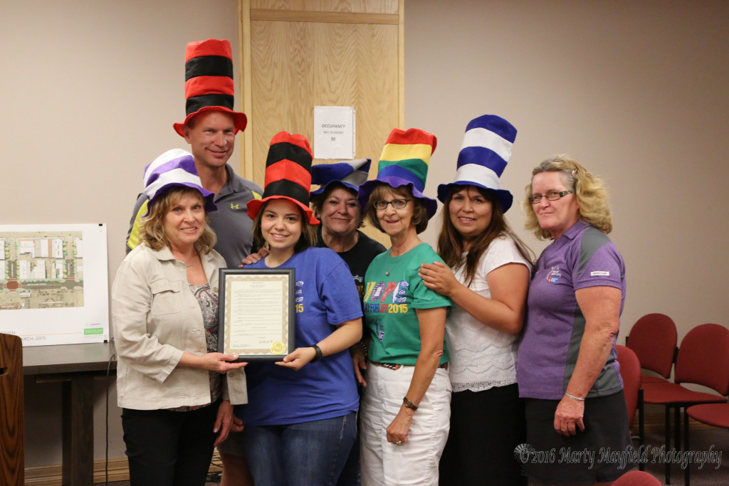 Commissioner Lindé Schuster, Eric Armstrong, Vanna Tapia, Amalia Vigil, Mercy Swanson, Liz Tafoya and Jami Esquivel were on hand to receive the proclamation for Relay for Life Proclamation. 