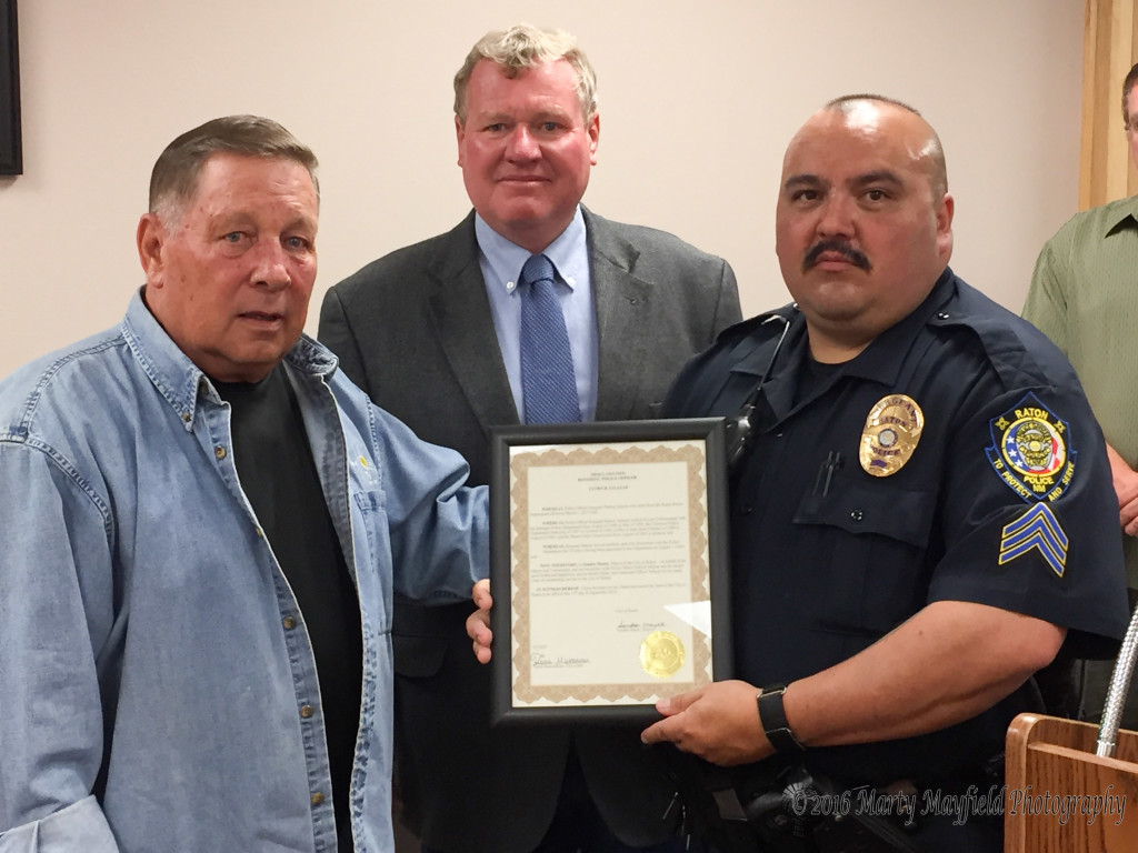 Sergeant Patrick Salazar received a proclamation honoring his many years of police service. Salazar plans to retire in March