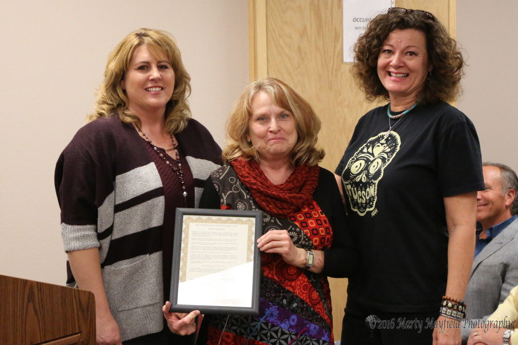 The city proclaimed the week of October 16-22, 2016 as National Business Women's week. Accepting that proclamation from commissioner Lindé Schuster is Michael Anne Antonucci and Laurie Bunker. 