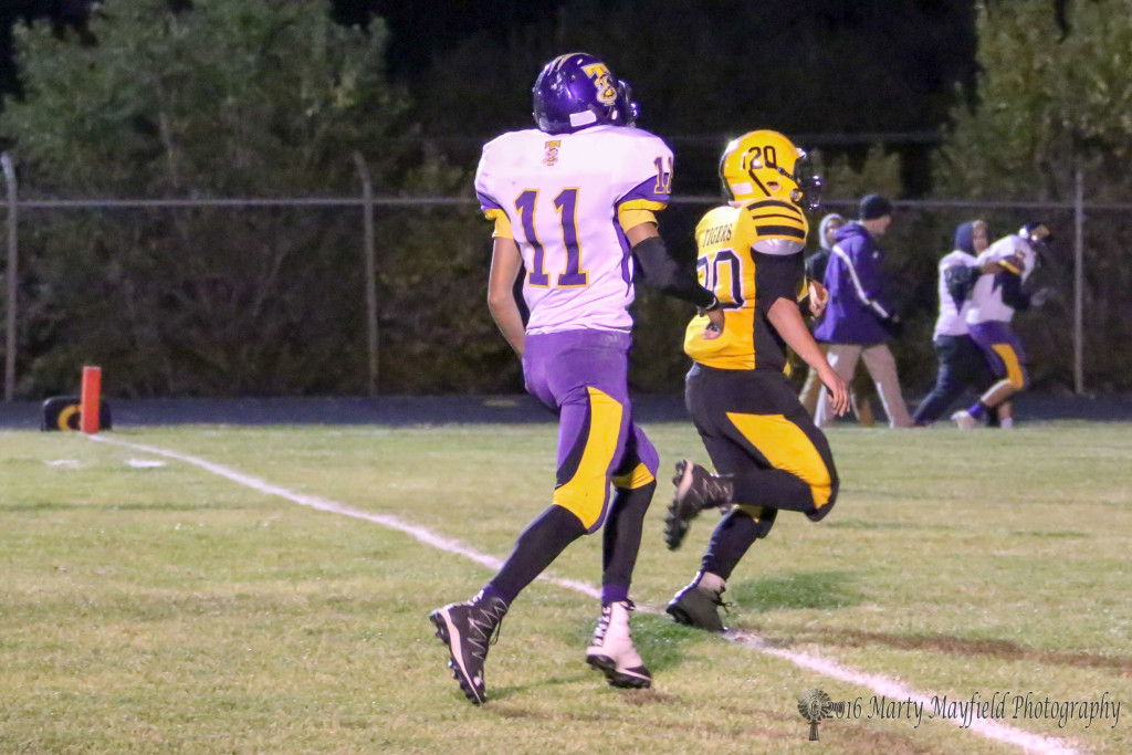 Tristen Gallegos crosses the goal line for another Raton TD Friday evening with Casey Carter close behind.