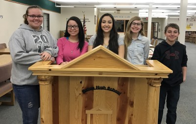 (L to R):  Academic Award-Heather Sandoval, Service Award-Shyanne Martinez, Most Improved-Sofia Maddaleni, 8th grade-Ella Sanchez, 7th grade-Jacob Edmondson.