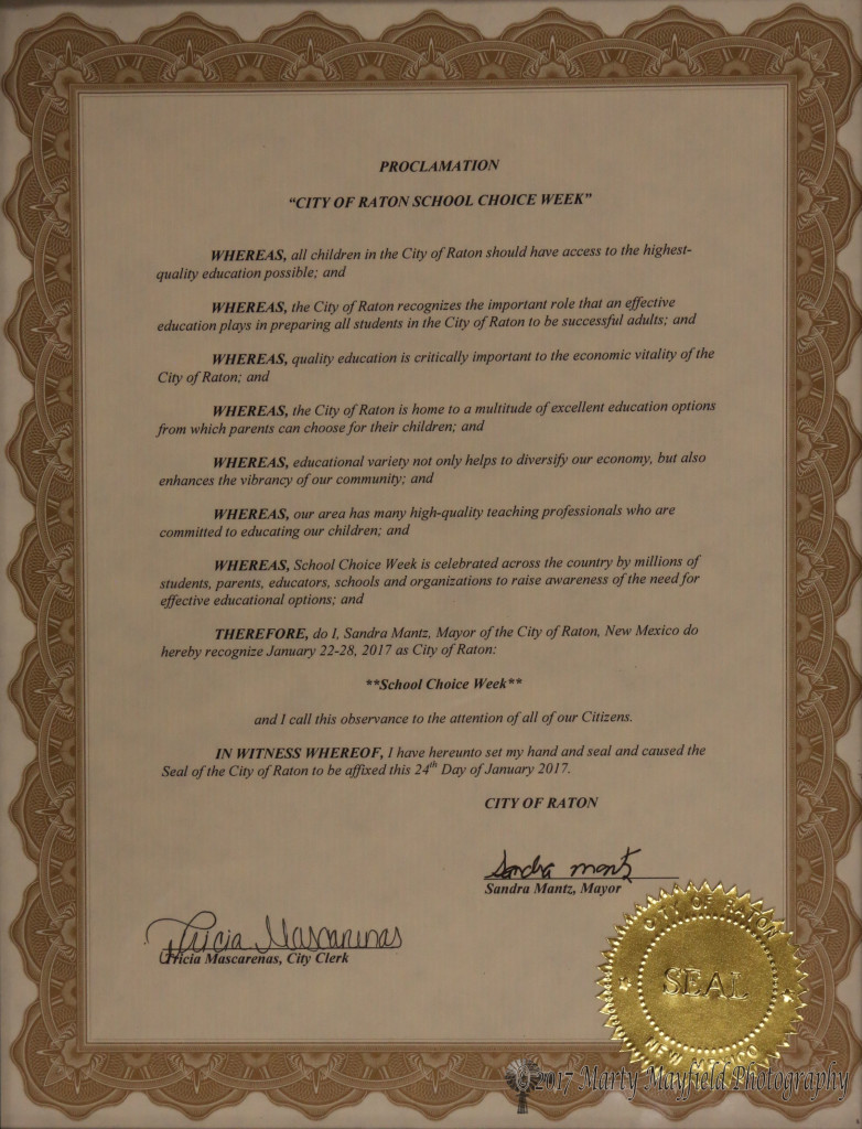 The proclamation for School Choice week.