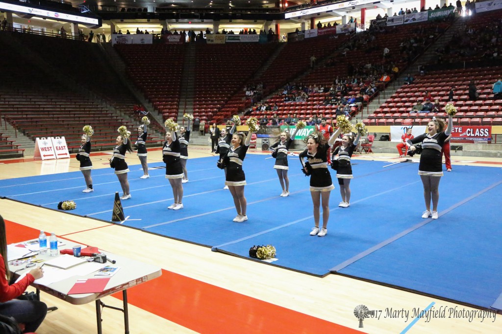 RHS Cheer in the PIT at UNM in Albuquerque at the State Spirit Competition Friday morning.