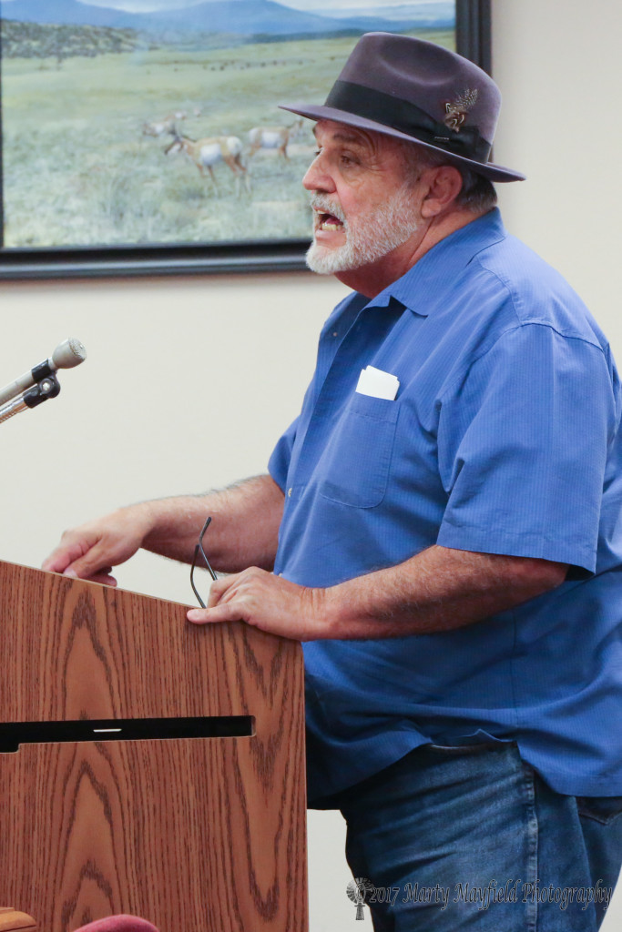 Pricilino Marten spoke to commissioners Tuesday evening about the Old Pass Road indicating that the sign and gate that was illegally placed across the road was intimidating. 