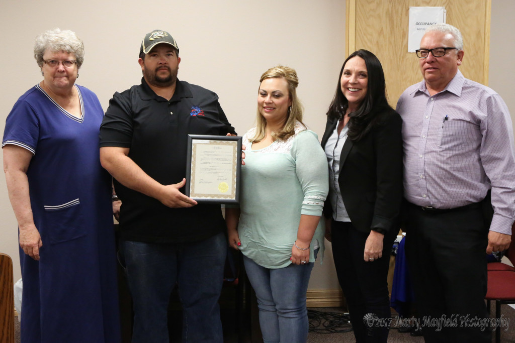 Raton elks were presented a proclamation for National Youth Week. Accepting the proclamation from Mayor Mantz is Ernie Brown, Traci Brown, Brenda Ferri and Terry Baca