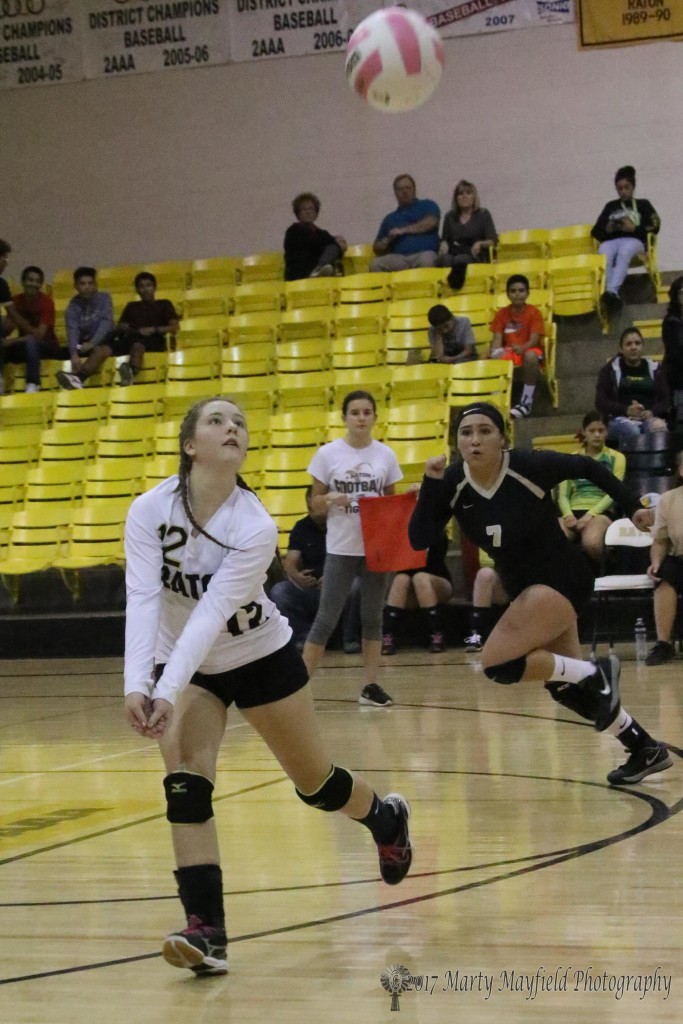 Lijah Medina goes for the ball late in the tie breaker game with Pecos Saturday afternoon in Tiger Gym. 