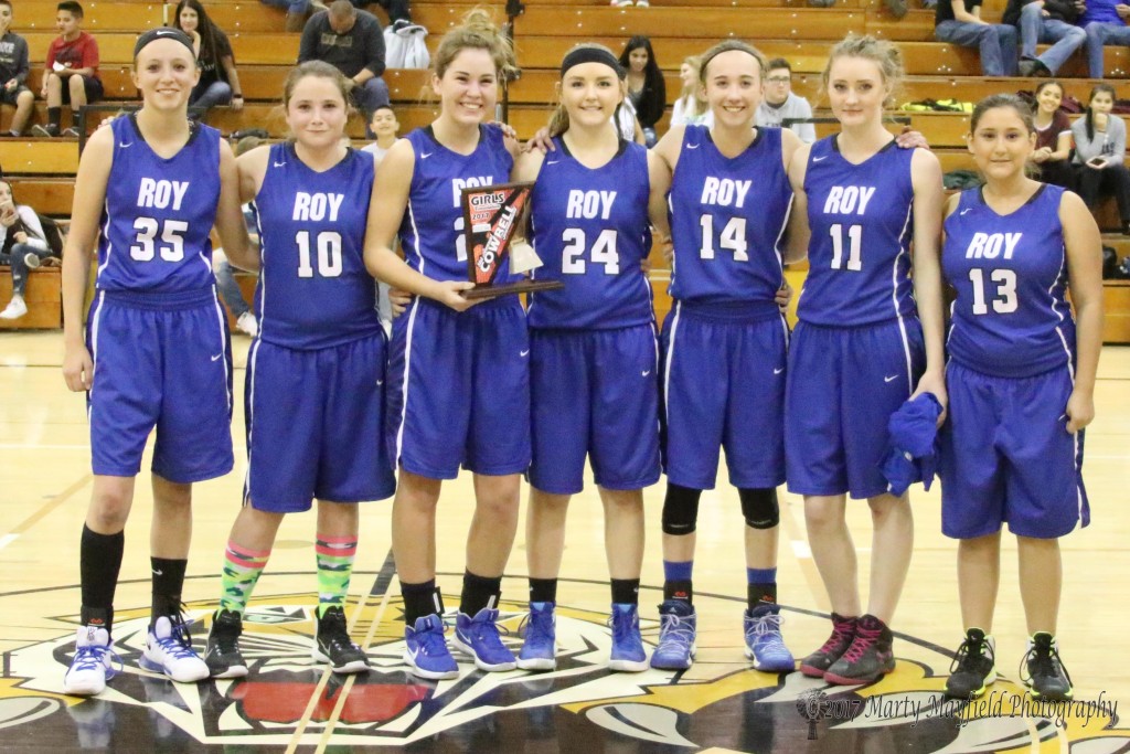 2017 Cowbell Girl's Consolation Winners Harding County Lady Blue 10-Kaylee Lewis 11-Kyra Maxwell 13-Amanda Rodriguez 14-Riley Clavel 24-Kindal Smith 25-Baylee Horn 35-Hayley King