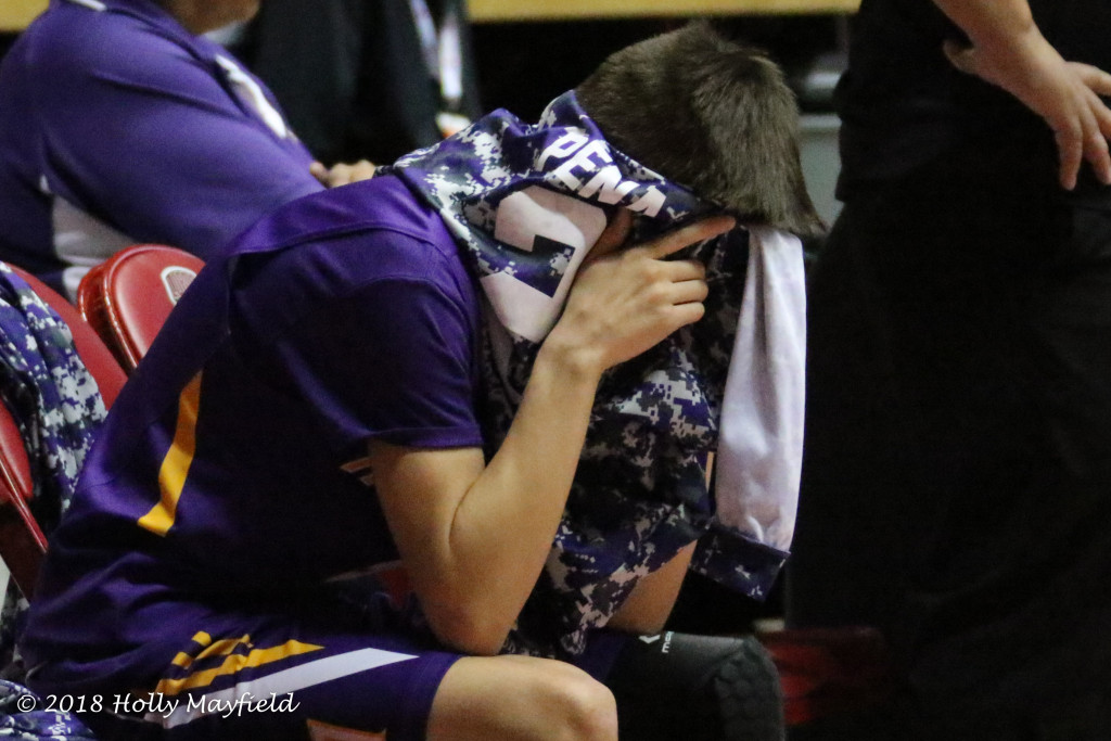 The emotion of the loss of the state title hits Gabriel Sena late in the game Saturday morning as he reflects on the moment on the bench. 