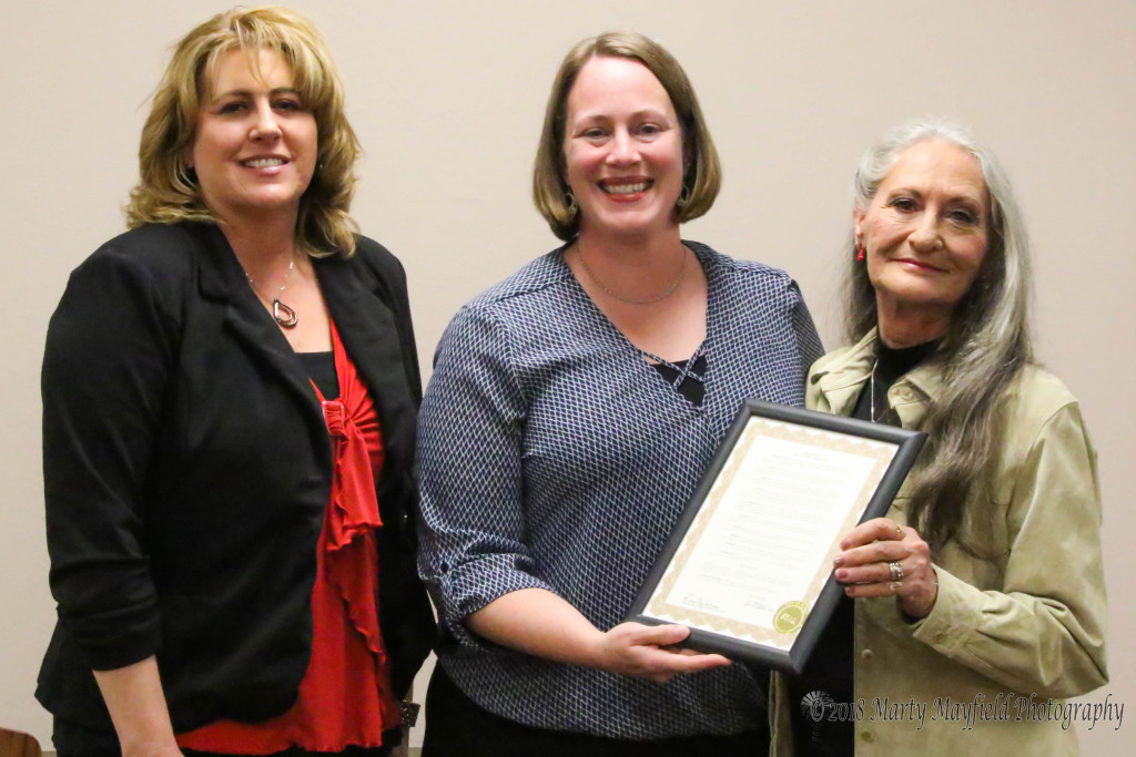 Commissioner Lori Chatterly presented the proclamation for Equal Pay Day to City Treasurer Michael Anne Antonucci and Paula Cacciatore