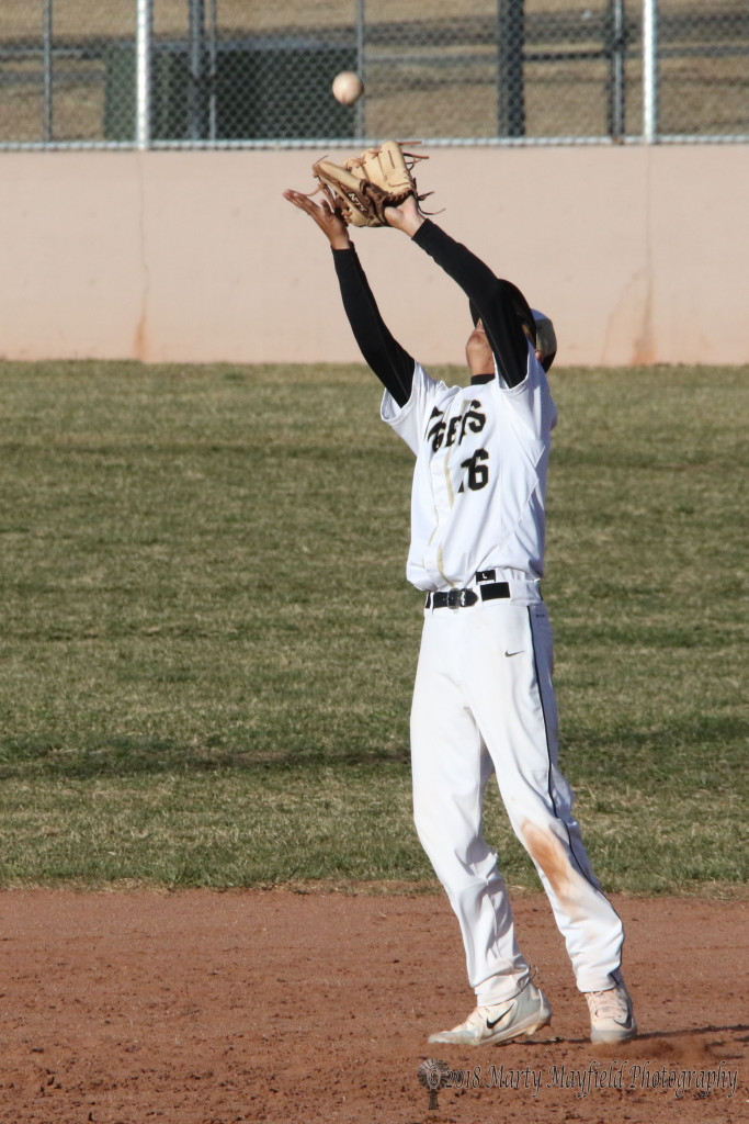 Richie Gonzales makes the catch for the out late in the game with Rye Colorado Tuesday afternoon. 