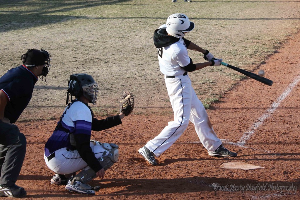 Gabe Martinez makes contact with the ball and sends it down the third base line for a foul ball Tuesday afternoon against Rye at Gabrielle Field. 