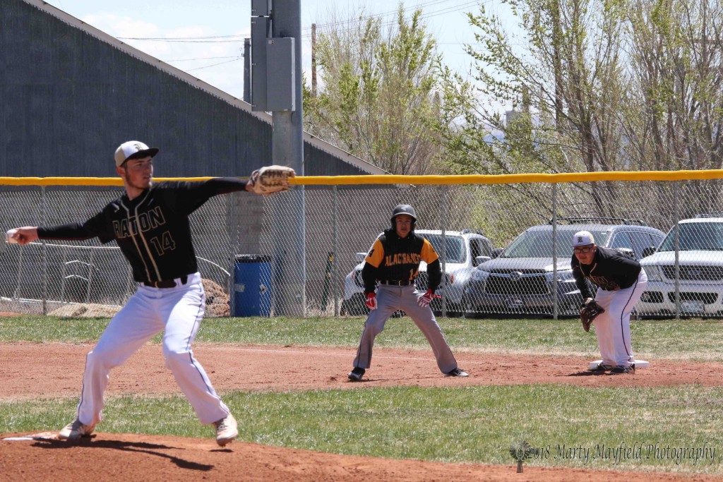 Steven Chavez takes the lead off as Robert Horner makes the pitch Saturday afternoon at Gabrielle Field 